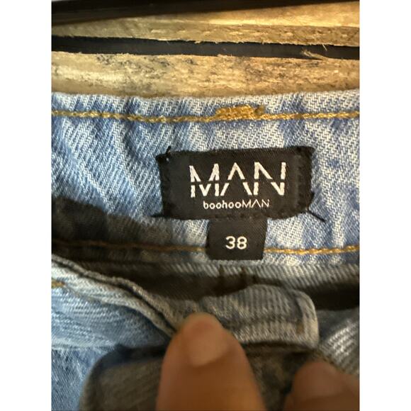 Boohooman Tall Relaxed Fit Jorts, Light Wash, Size 38 - Picture 4 of 5
